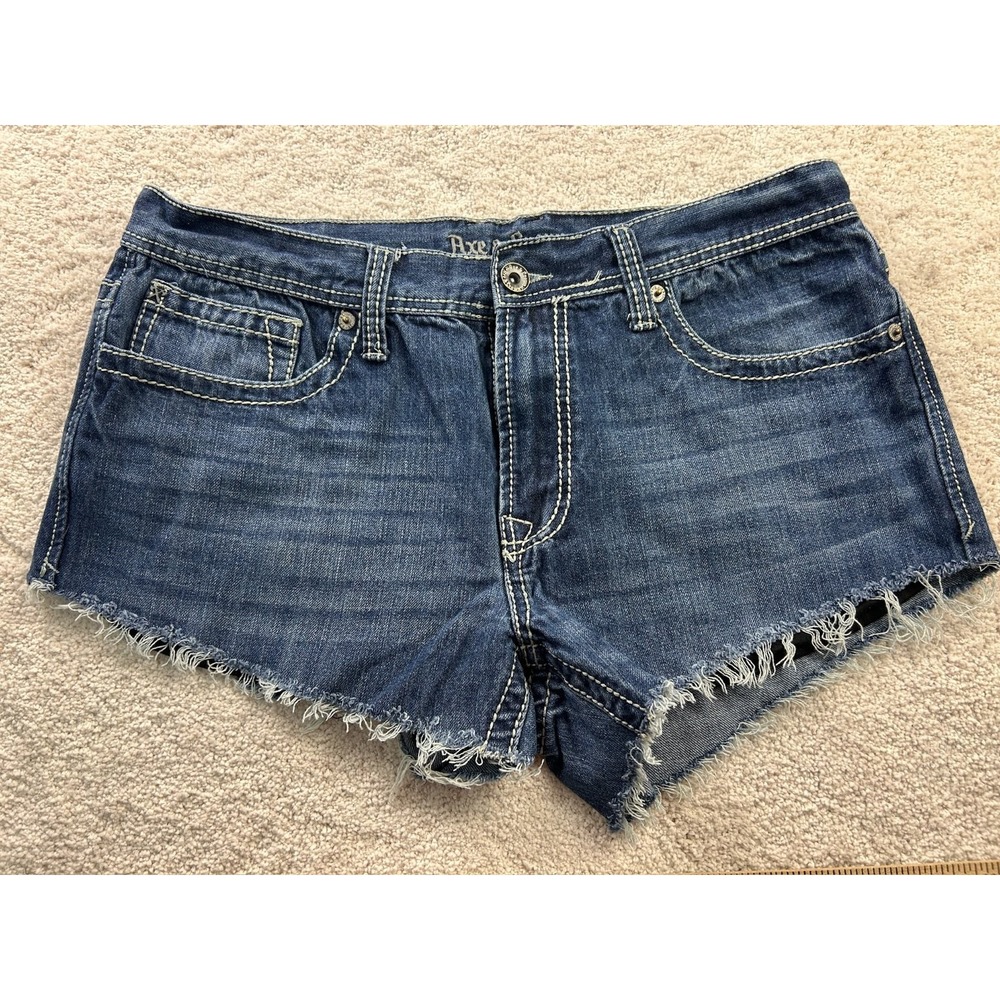 Axe & Crown Women's Denim Shorts Boot Fit Size 36 Blue Frayed‎ Hem